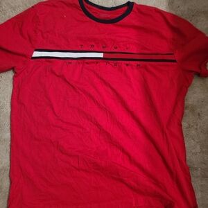 Tommy Hilfiger Red and Black Crew Neck Tee